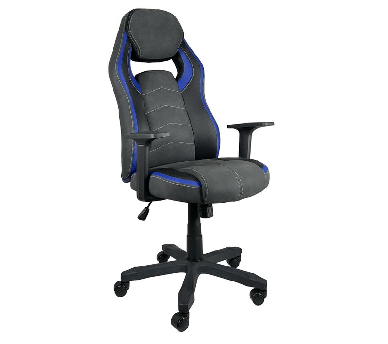 Chaise Gamer Siège Basculant Simili Alcantara Hauteur Réglable Pivotant Roulettes Souples Azul