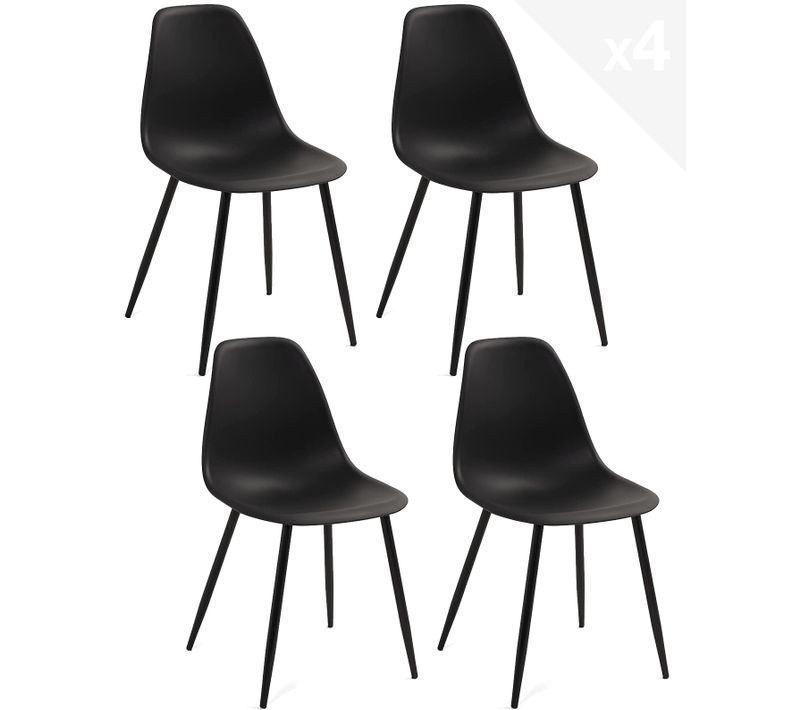 Lot 4 Chaises De Cuisine Design Siège Plastique Souple Pieds Métal Nova (noir)
