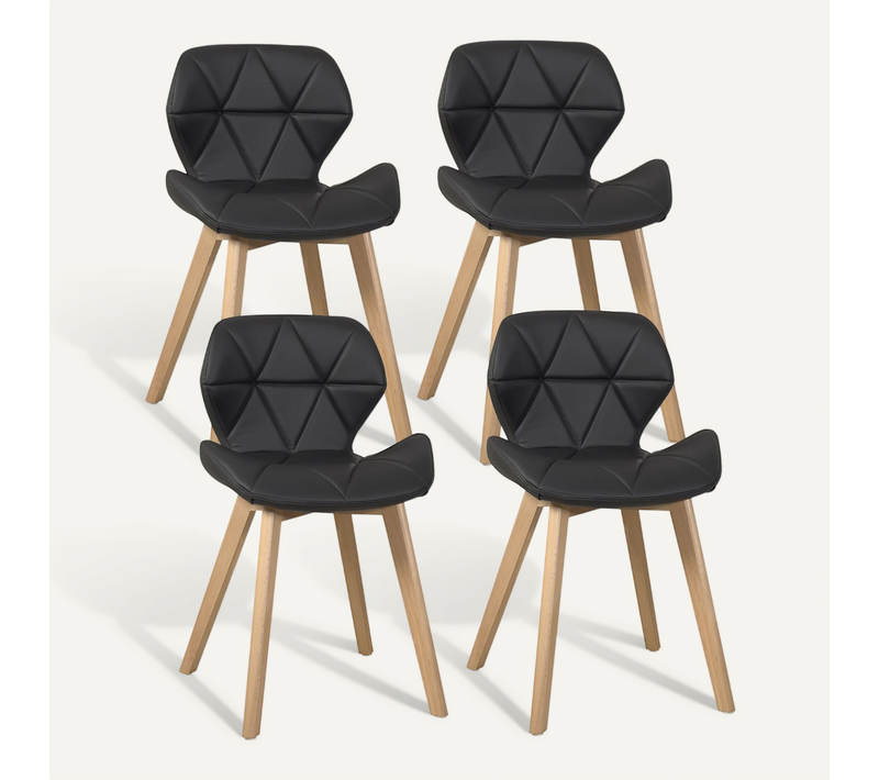 Lot De 4 Chaises Scandinaves Fati Noires En Simili Matelassé Avec Pieds Bois Clair