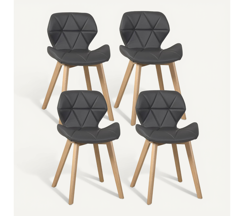 Lot De 4 Chaises Scandinaves Fati Grises En Simili Matelassé Avec Pieds Bois Clair