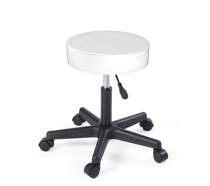 Tabouret à Roulettes Siège Rond Simili Rembourré Pivotant Hauteur Réglable Ye (blanc Noir)