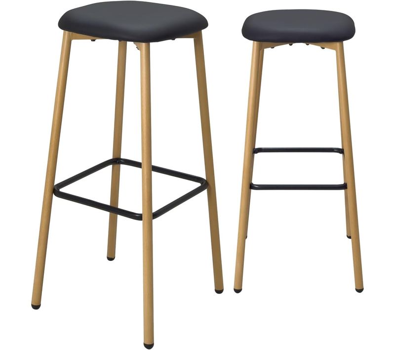 Tabourets De Bar, Hauteur D'assise 78 Cm, Pieds Métal Immitation Hêtre, Lot De 2 Nes (noir)