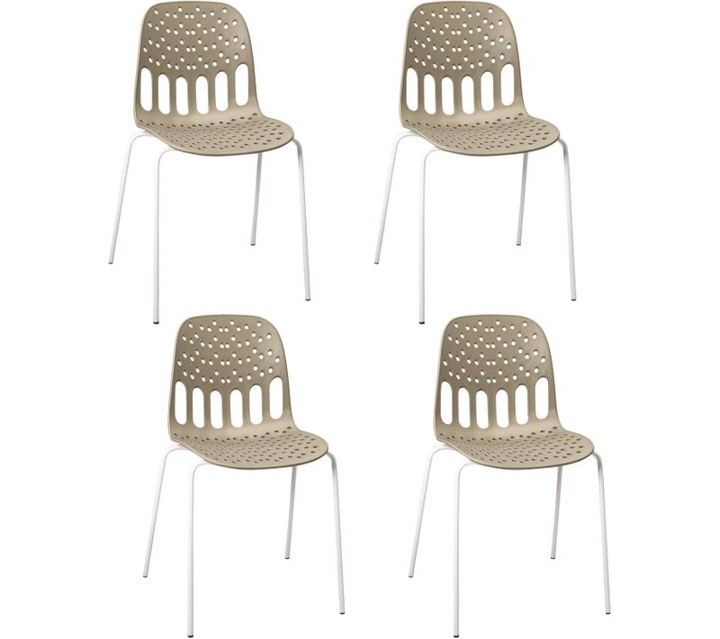 Chaises De Cuisine Design, Lot De 4, Empilables, Pied, Métal Kio (kaki Blanc)