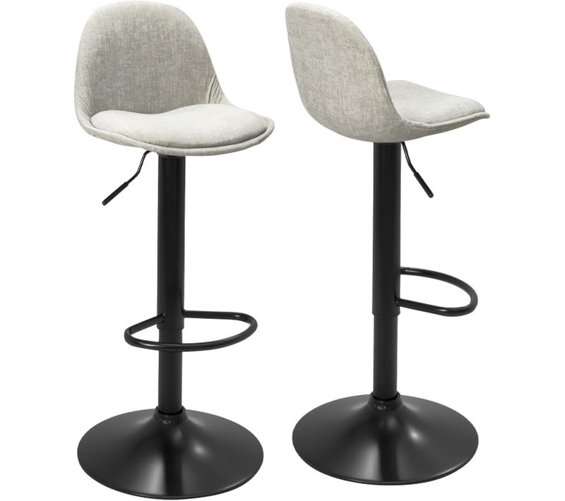 Tabourets De Bar Cuisine Design Sig+ - Lot De 2 Chaises De Bar Réglable (tissu Gris)
