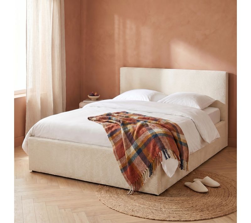 Lit coffre a ouverture latérale 160x200 cm CLEA en côtelé beige