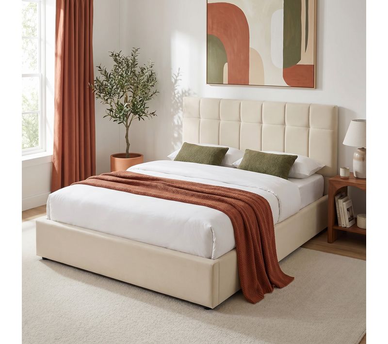 Lit coffre 140x190 cm velours beige clair PAULINE