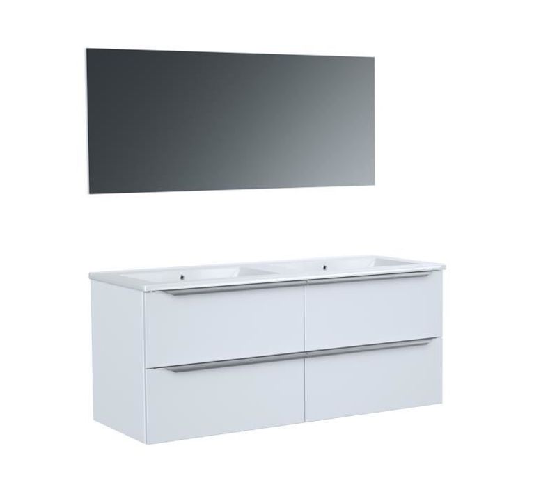 Meuble De Salle De Bain Zoom Double Vasque Avec Miroir L 120 cm - 4 Tiroirs A Fermeture Ralenties