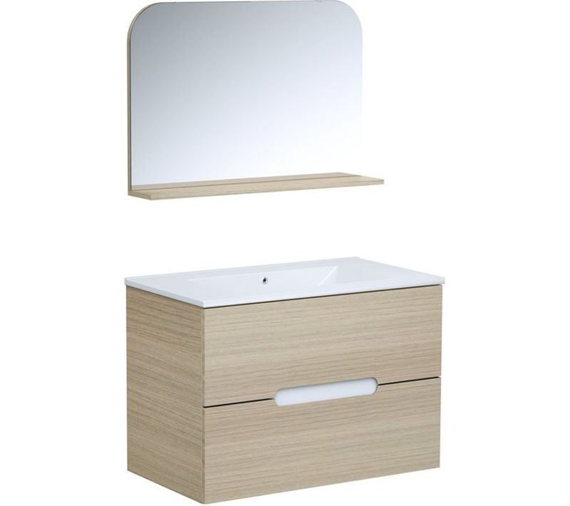 Meuble Mural 80 Cm - Vasque Céramique Encastrée, 2 Tiroirs Soft-close, Miroir