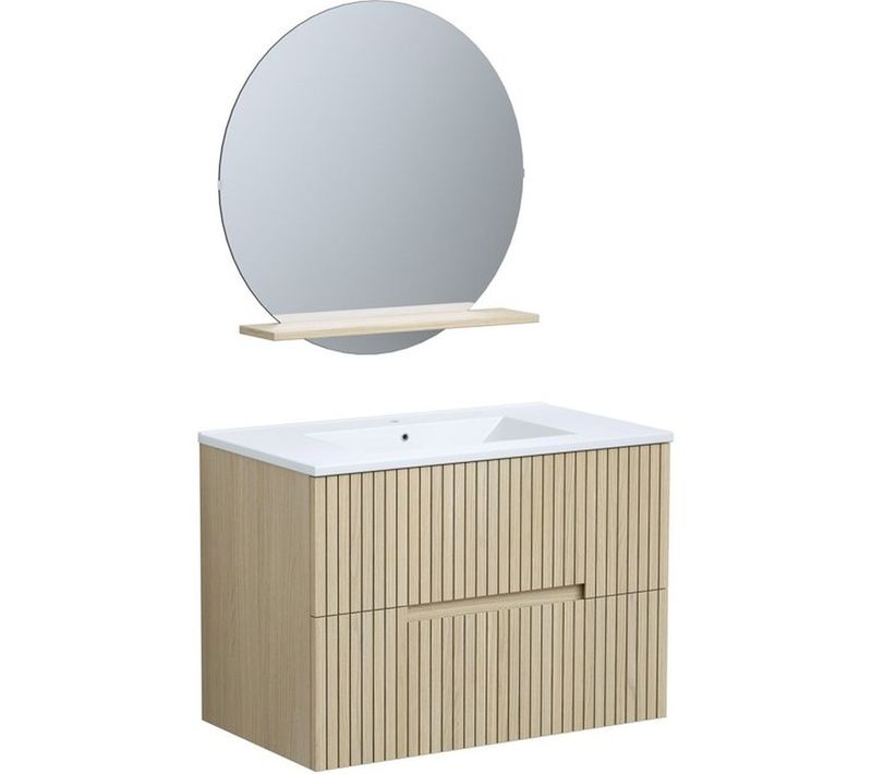 Meuble Vasque Mural 80 Cm Groove — 2 Tiroirs Soft-close, Vasque Céramique, Miroir