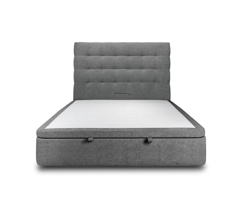 Lit Coffre 200x200cm Avec Tête De Lit Capitonnée Tissu Gris Anthracite - Hauteur Totale : 39cm
