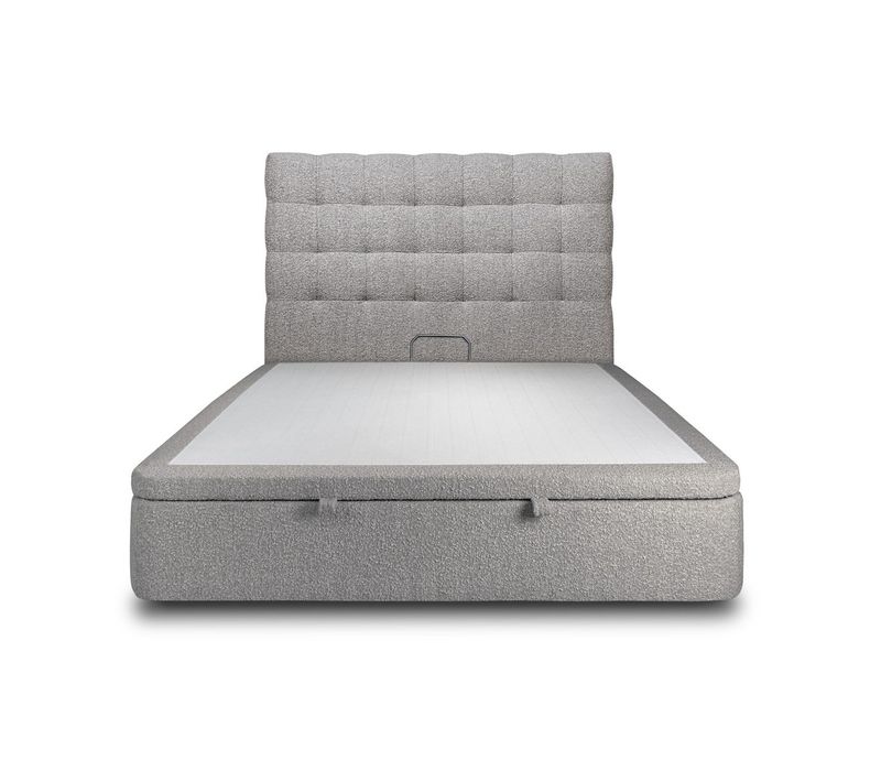 Lit Coffre 180x200cm Avec Tête De Lit Capitonnée Bouclette Gris - Hauteur Totale : 39cm