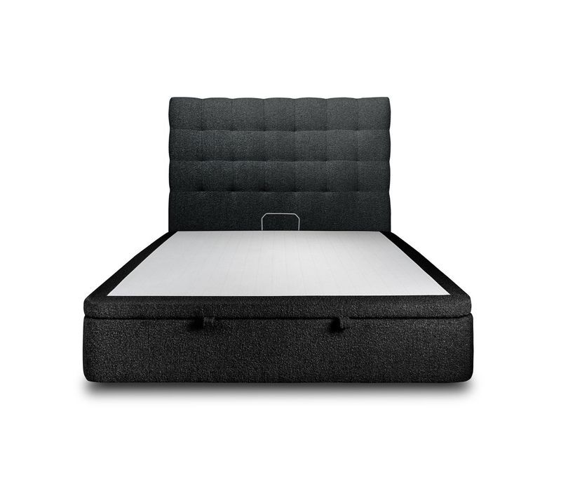 Lit Coffre 200x200cm Avec Tête De Lit Capitonnée Bouclette Noir - Hauteur Totale : 39cm