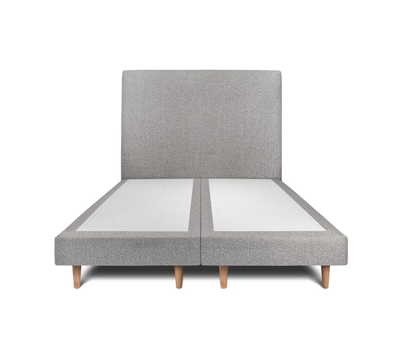 Lit 180x200cm Avec Tête De Lit Tapissier Bouclette Et Double Sommier Tapissier Gris Hauteur Totale :