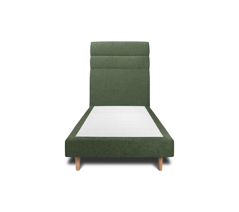 Lit 90x190cm Avec Tête De Lit Lignes Tissu Et Sommier Tapissier Vert