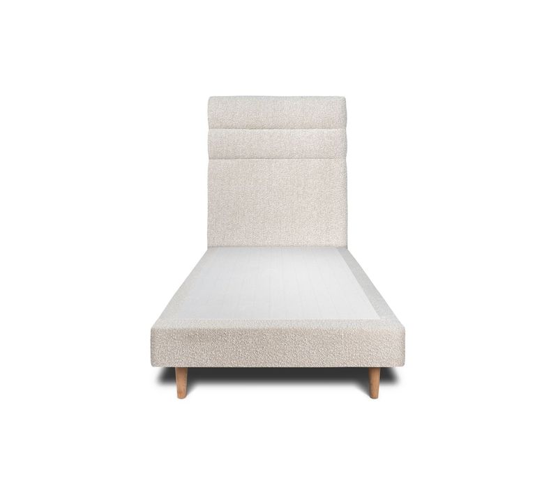 Lit 90x190cm Avec Tête De Lit Lignes Bouclette Et Sommier Tapissier Beige