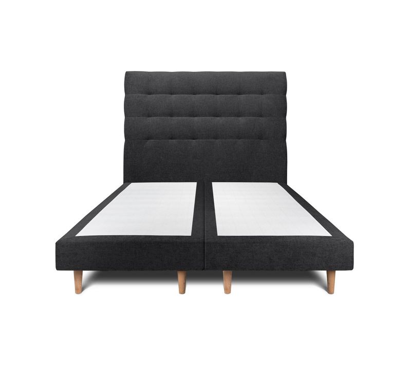 Lit 200x200cm Avec Tête De Lit Capitonnée Tissu Et Double Sommier Tapissier Noir