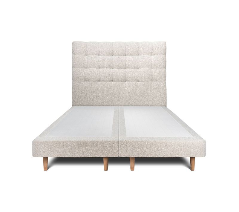 Lit 180x200cm Avec Tête De Lit Capitonnée Bouclette Et Double Sommier Tapissier Beige Hauteur Totale