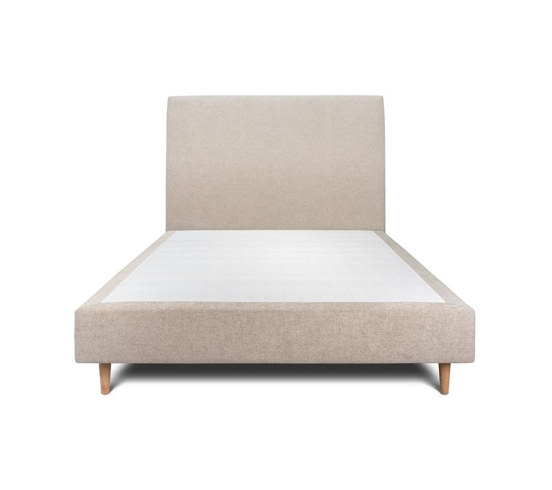 Lit 140x190cm Avec Tête De Lit Tapissier Tissu Et Sommier Tapissier Beige Brun