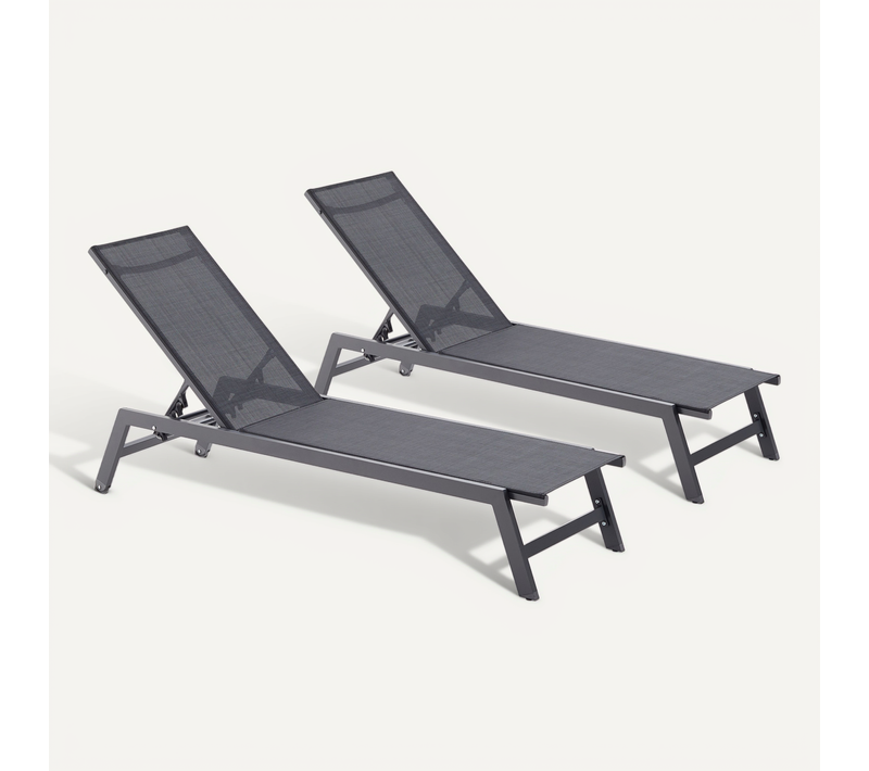 Prato - Lot De 2 Bains De Soleil Gris Foncé et Noir En Aluminium