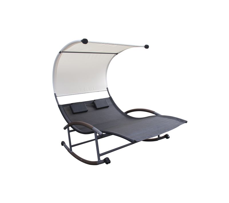 Essaouira - Transat Double à Bascule Avec Auvent Noir et Écru