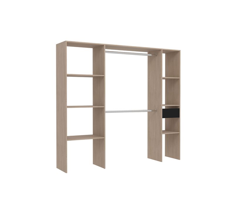 Elysée - Dressing Bois Avec 6 Étagères, 1 Tiroir Et 2 Penderies : 198 X 40 X 180 Cm