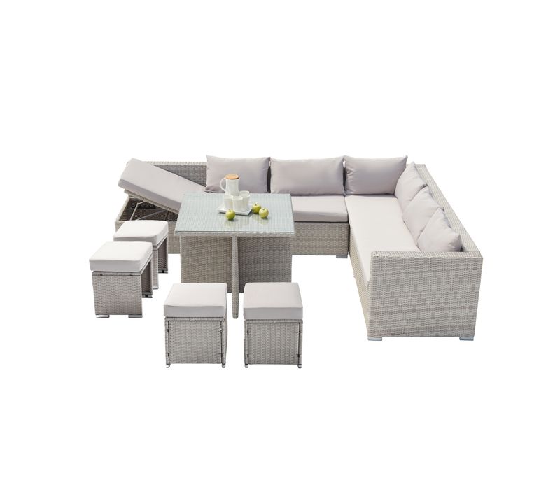 Samoa - Salon De Jardin Encastrable Gris En Résine Tressée 10 Places