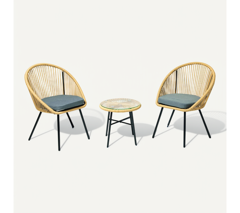 Ipanema - Salon De Jardin Avec 2 Fauteuils Et Table Basse Beige En Corde