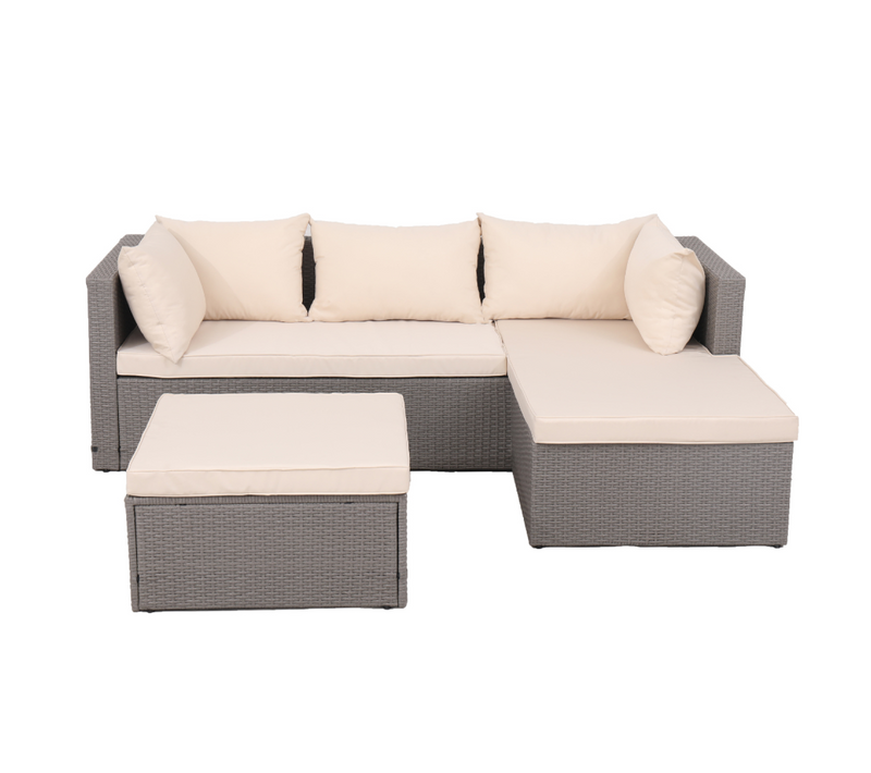 Lecci - Salon De Jardin En Résine Tressée 4 Places Gris/beige