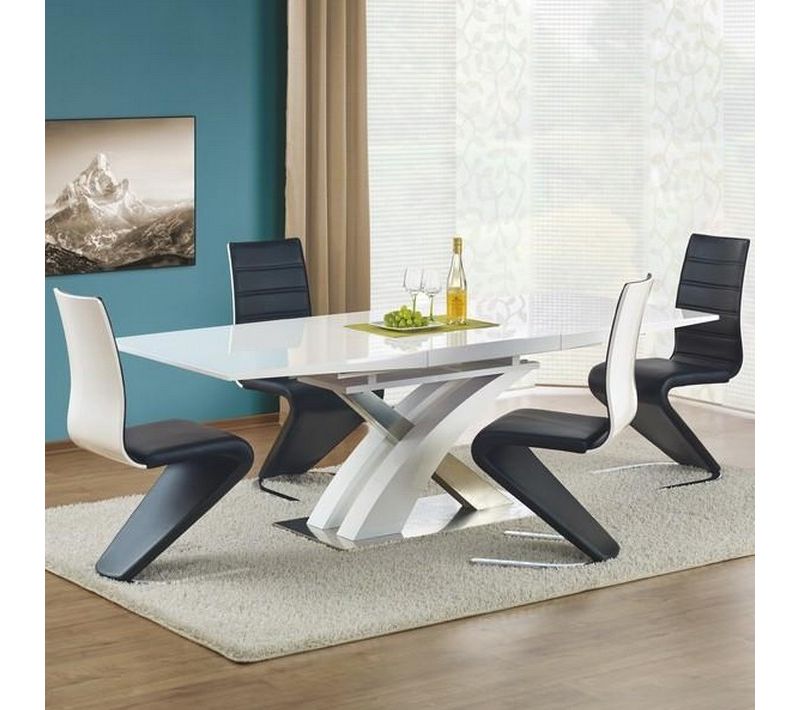 Table à Manger Blanche Laquée Avec Rallonge 160-220cm Elvira
