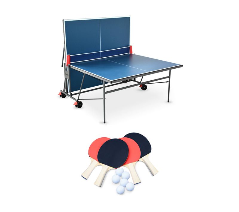 Table De Ping Pong Indoor Bleue - Table Pliable Avec 4 Raquettes Et 6 Balles. Pour Utilisation