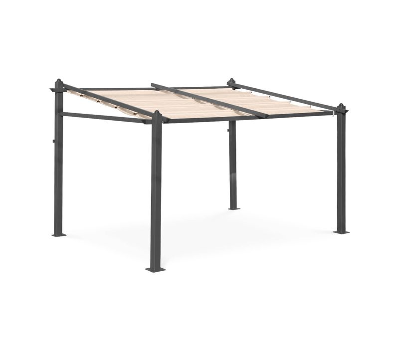 Pergola Murale En Aluminium - Murum 3x4m - Toile Beige - Tonnelle Idéale Pour Votre Terrasse. Toit