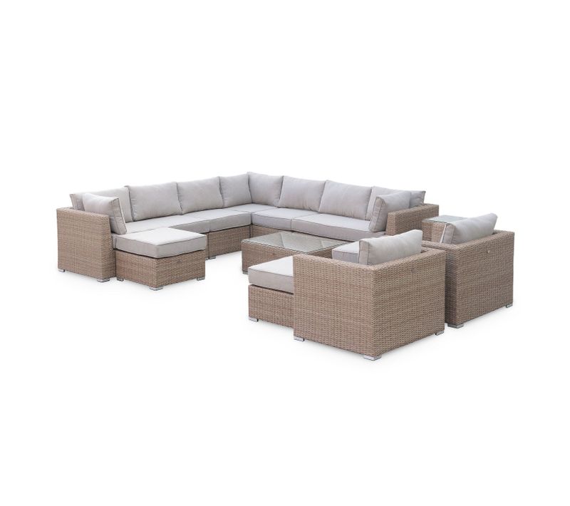 Salon De Jardin Premium En Résine Tressée Arrondie XXL – Verona – Résine Naturelle Style Osier.