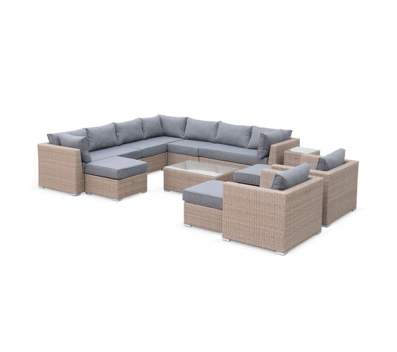 Salon De Jardin Premium En Résine Tressée Arrondie XXL – Verona – Résine Naturelle Style Osier.