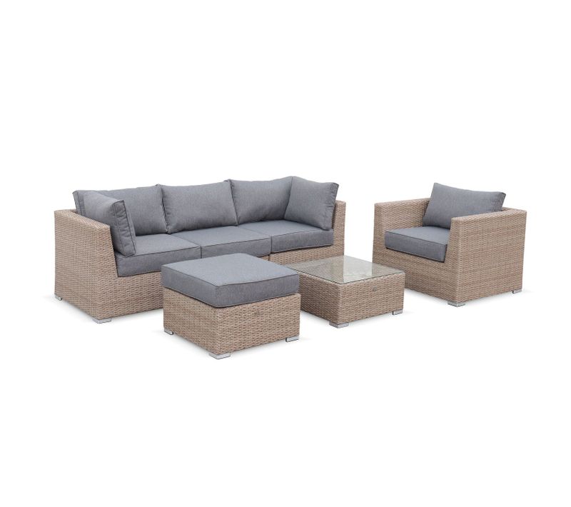 Salon De Jardin Premium En Résine Tressée Arrondie – Vinci – Résine Naturelle Style Osier. Coussins