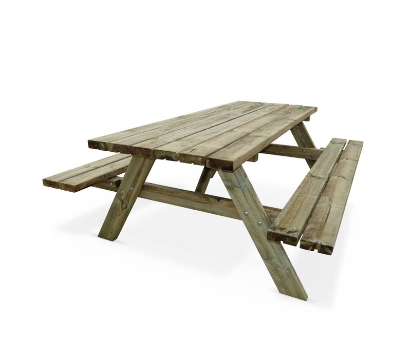 Table De Pique Nique Bois De Pin + 2 Bancs Rabattables En Bois. 6 Places - Panchina - Table De