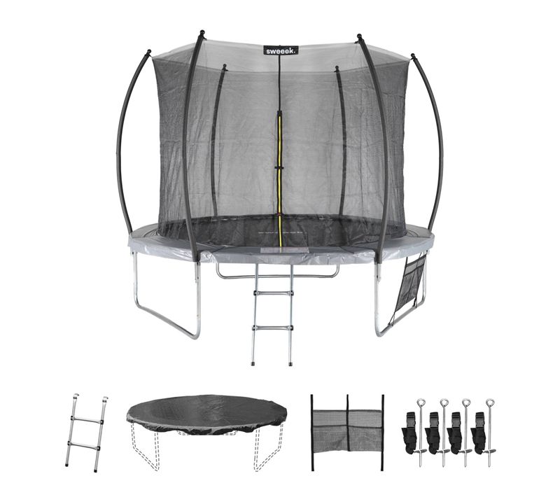 Trampoline Ø 305cm - Mars Inner XXL- Trampoline De Jardin Gris Avec Filet De Protection Intérieur.
