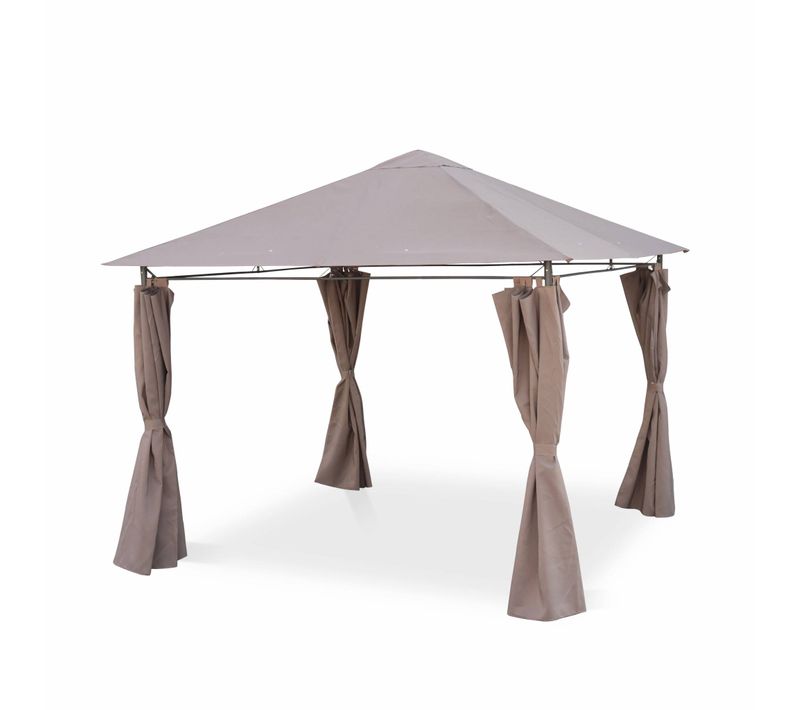 Tonnelle 3x3 M - Elusa - Toile Taupe - Pergola Avec Rideaux. Tente De Jardin. Barnum. Chapiteau.