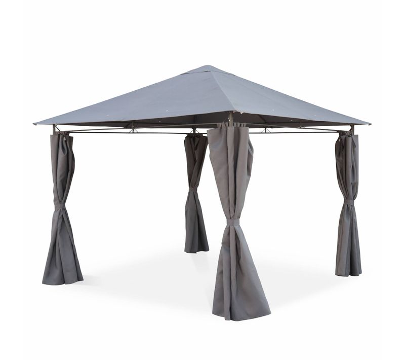 Tonnelle 3x3 M - Elusa - Toile Grise - Pergola Avec Rideaux. Tente De Jardin. Barnum. Chapiteau.