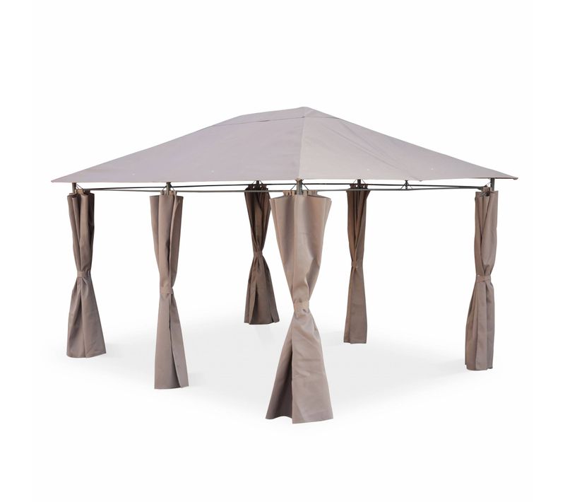 Tonnelle 3x4 M - Divio - Toile Taupe - Pergola Avec Rideaux. Tente De Jardin. Barnum. Chapiteau.