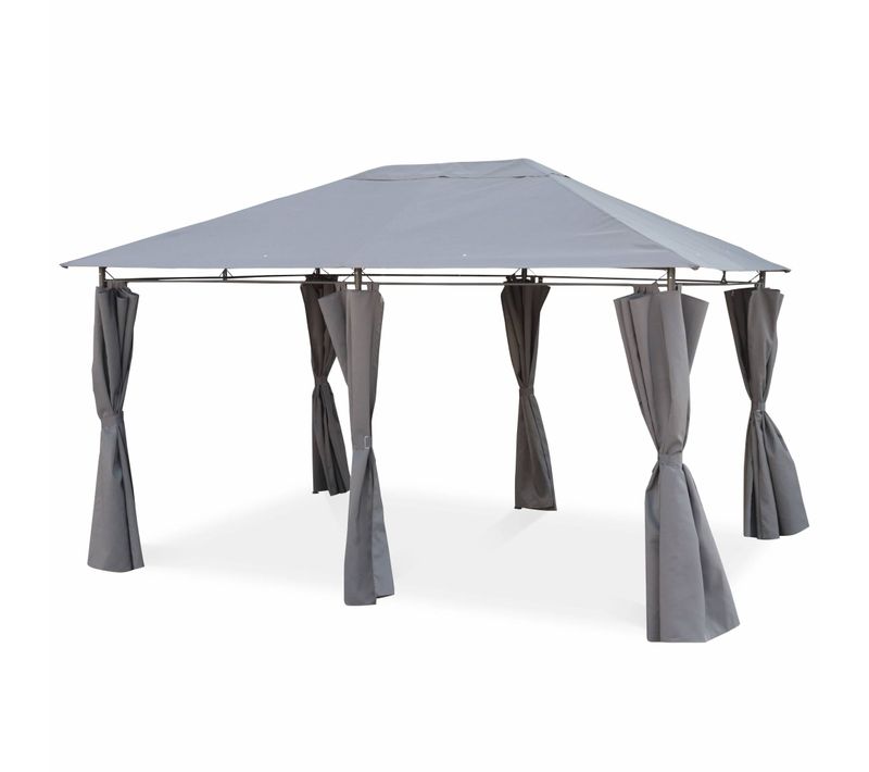 Tonnelle 3x4 M - Divio - Toile Grise - Pergola Avec Rideaux. Tente De Jardin. Barnum. Chapiteau.