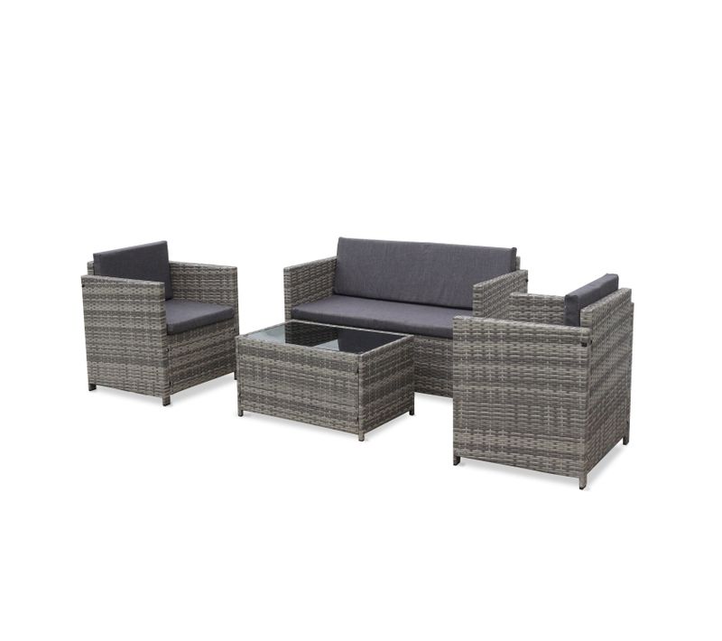 Salon De Jardin En Résine Tressée - Perugia - Nuances De Gris. Coussins Gris - 4 Places - 1 Canapé.