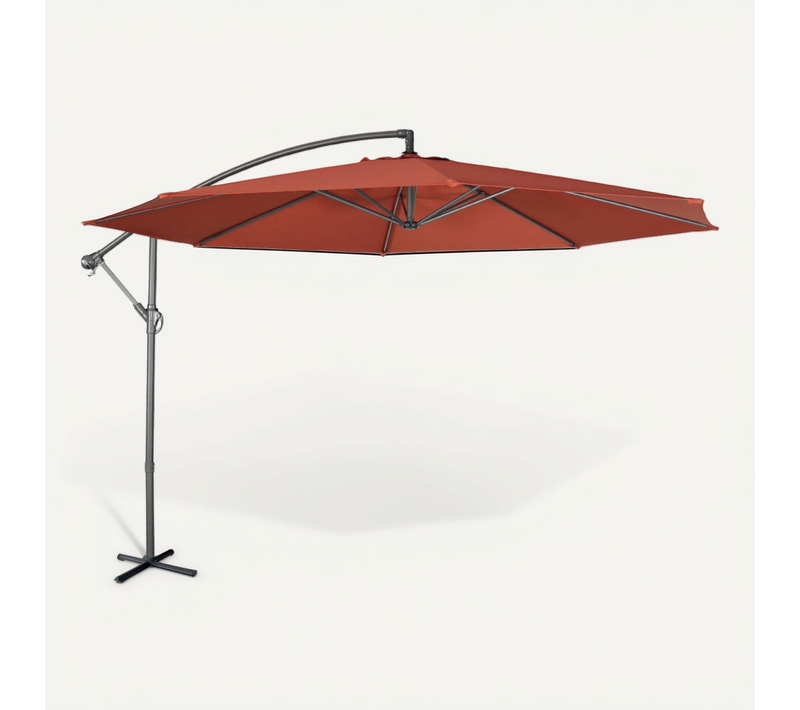 Parasol Déporté D.350cm - Hardelot - Coloris Terracotta. Structure Anthracite. Manivelle
