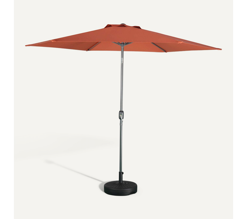 Parasol Droit Rond D.300cm - Touquet Terracotta - Mât Central En Aluminium Orientable Et Manivelle
