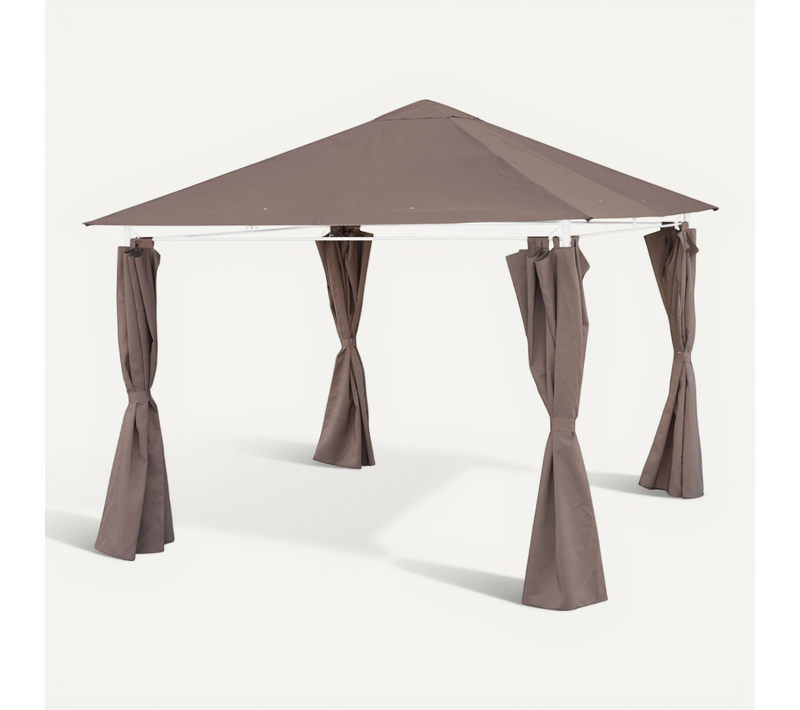 Ensemble Complet Toile De Toit Et Rideaux Taupe Pour Tonnelle 3x3 M Elusa - Toile De Rechange
