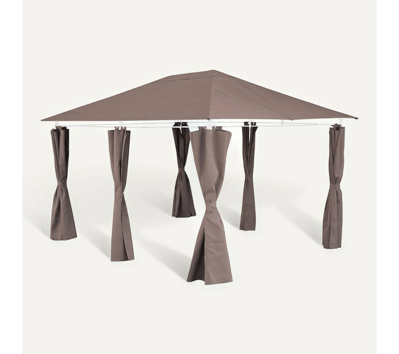 Ensemble Complet Toile De Toit Et Rideaux Taupe Pour Tonnelle 3x4m Divio - Toile De Rechange