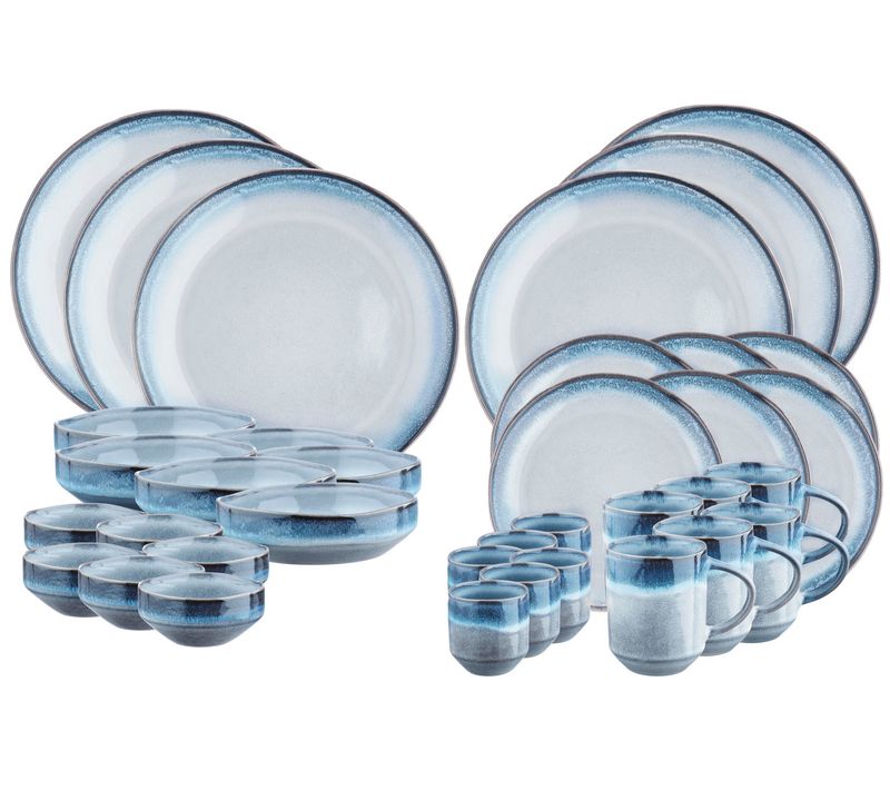 Lot De 36 Set Complet En Grès Bleu D