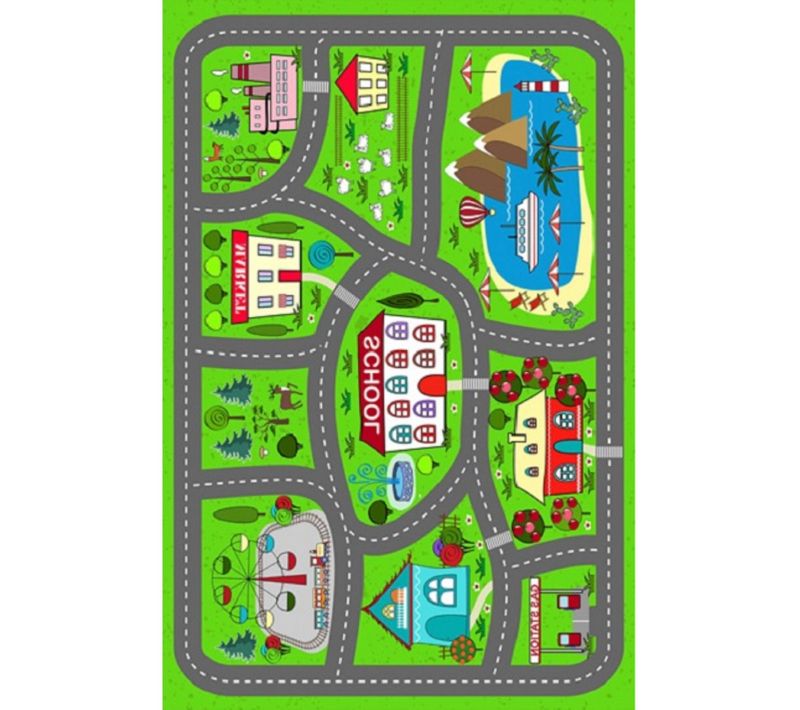 Tapis Enfant Village Vert - 80x150cm