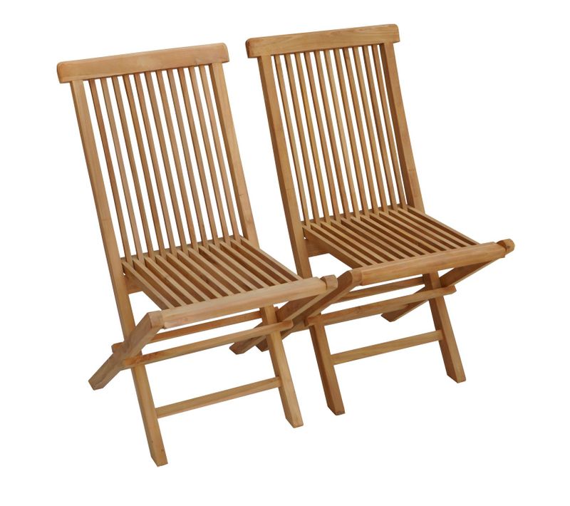 Salento - Lot De 2 Chaises De Jardin Pliantes En Teck Naturel, Chaises Extérieures En Bois,