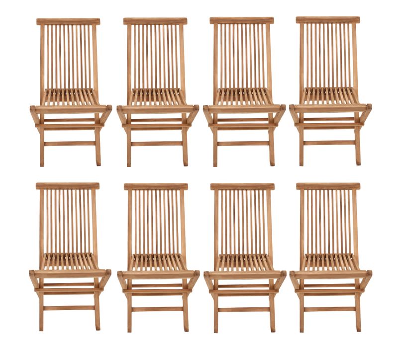 Salento - Lot De 8 Chaises De Jardin Pliantes En Teck Pour L'extérieur Teinte Naturelle
