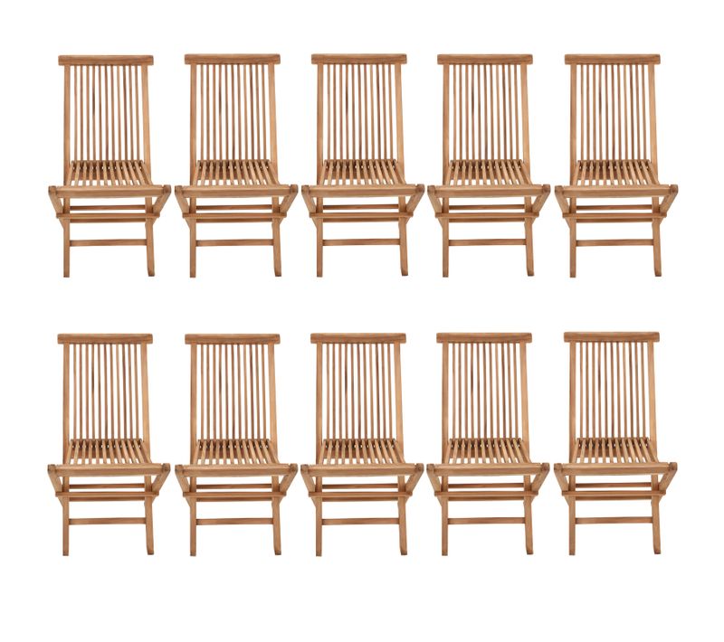 Salento - Lot De 10 Chaises De Jardin Pliantes En Teck Pour L'extérieur Teinte Naturelle